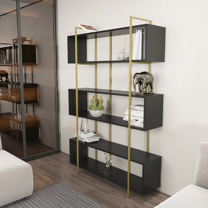 Hanah Home Bruti Estantería Antracita y Dorado